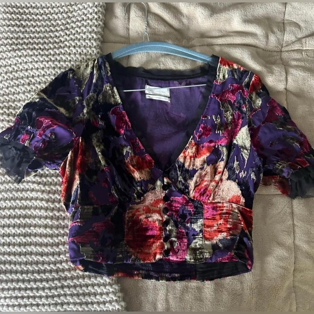 Urban Outfitters Purple Floral Velvet Blouse